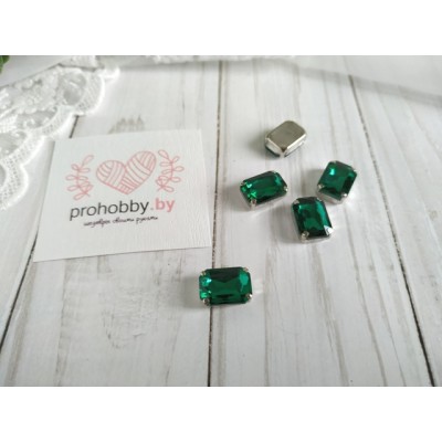 Стразы в цапах, 10*14 мм, цвет изумрудный в серебре